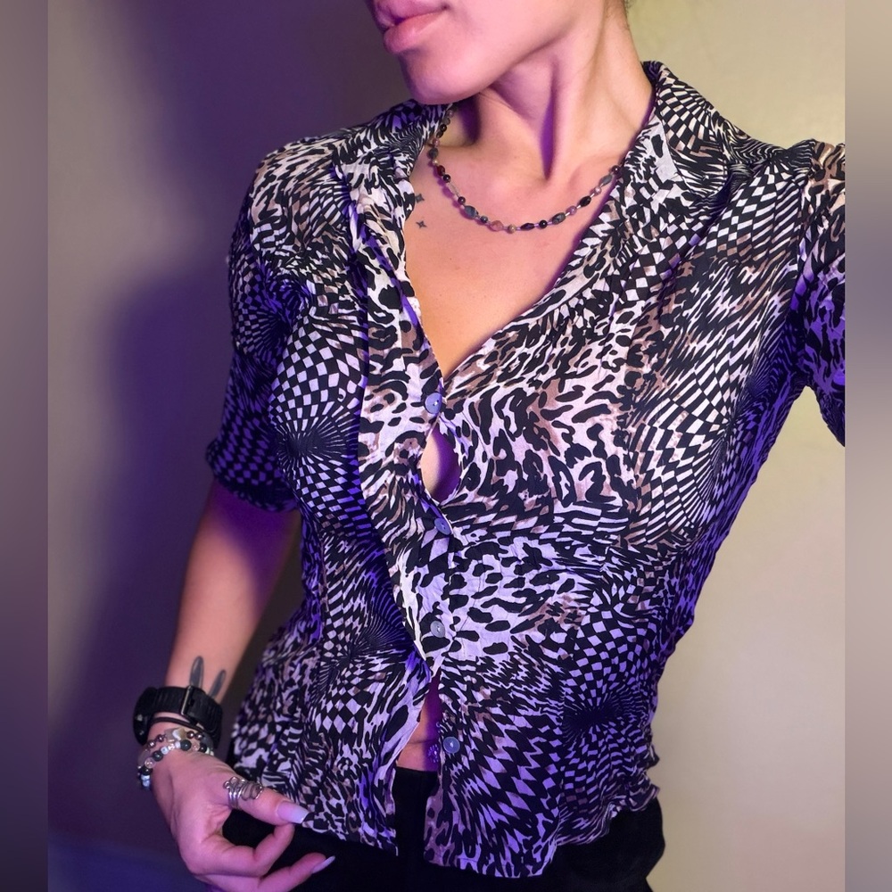 Stylish Animal Print Women's Button Up Blouse Top